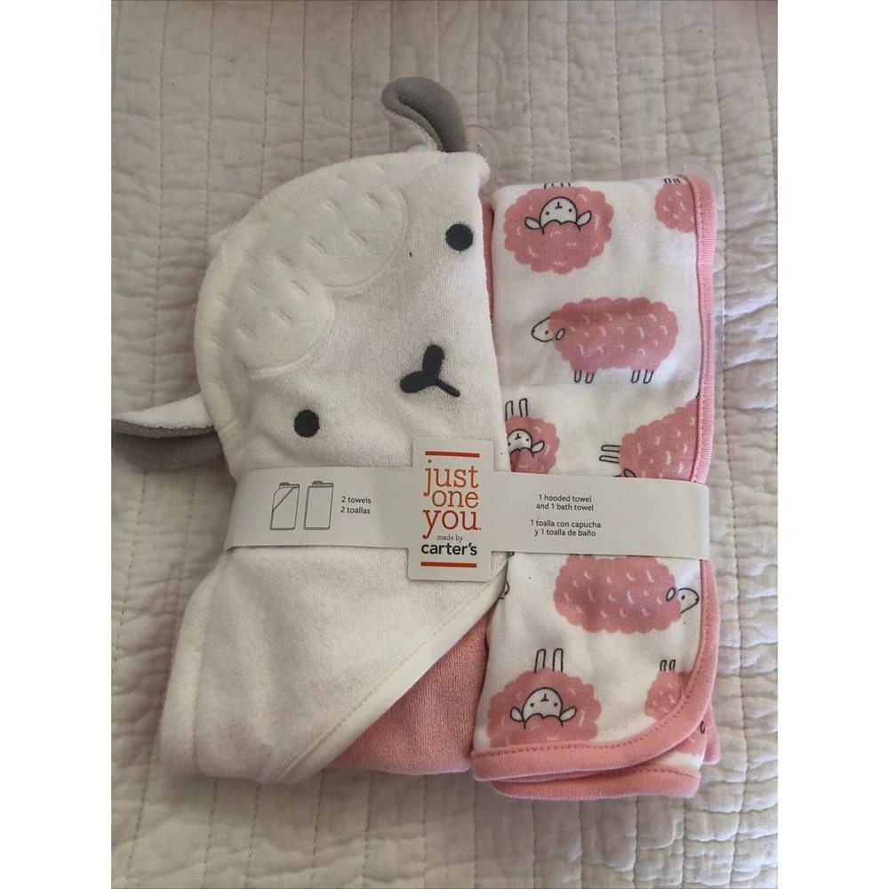 Just One You Carter's Baby 2pk Pink/White Sheep Bath Towel Set 29